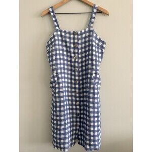 Terzo Millennio Gingham Dress Medium 100% Linen Button Front Made in Italy New